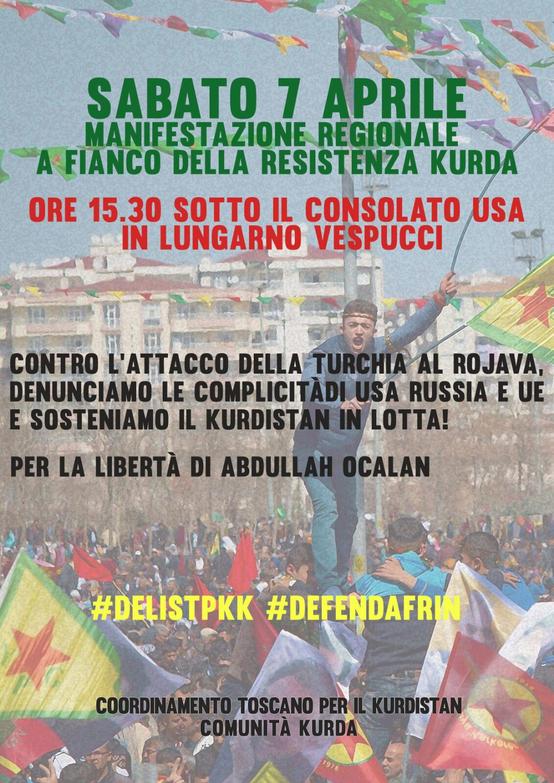 Manifestazione regionale a Firenze a fianco della resistenza kurda